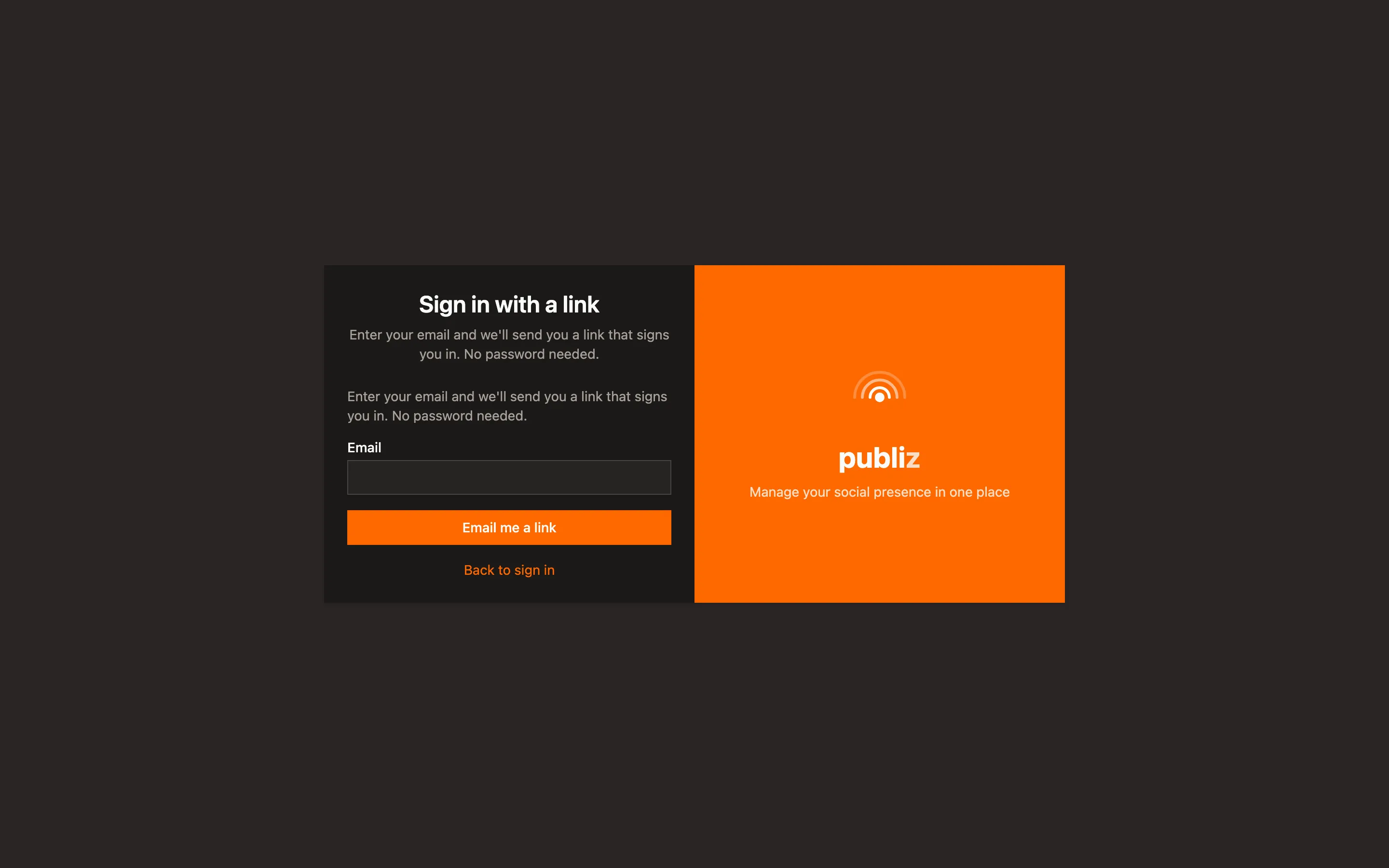 The magic link page asking for an email address.