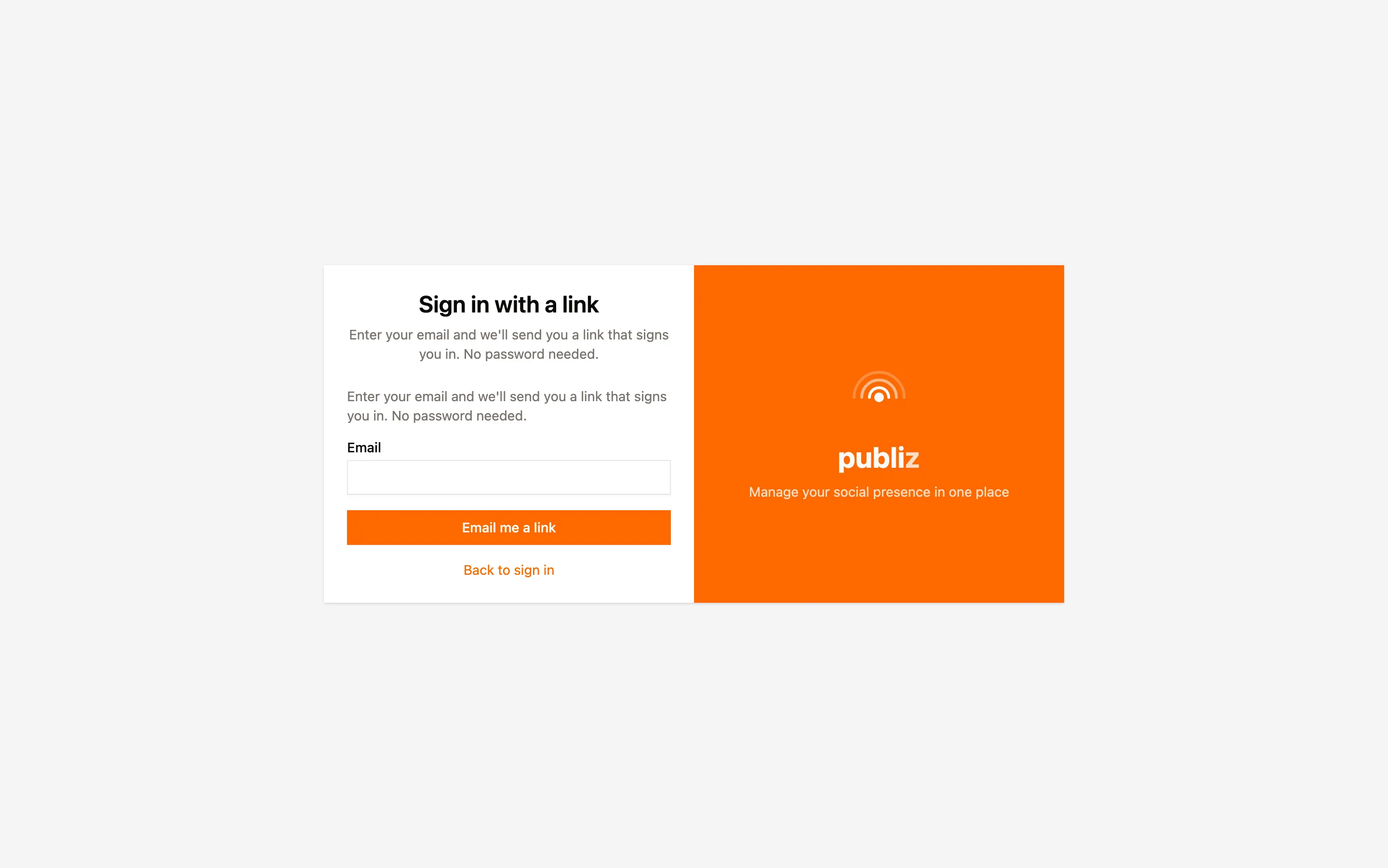 The magic link page asking for an email address.